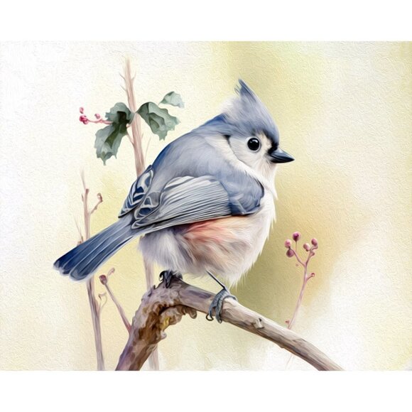 8x8 Or 8x10 Tufted Titmouse on a Limb Watercolor Oil Painting Print‎ - Picture 4 of 4